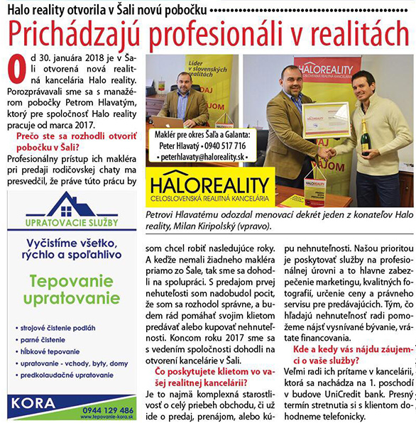 Recenzie, realitná kancelária HALO reality - Do Šale prichádzajú profesionáli v realitách