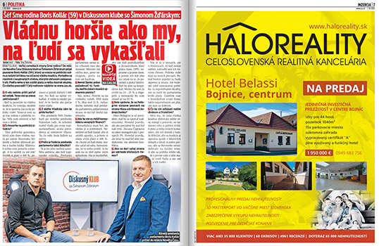 Recenzie, realitná kancelária HALO reality - V denníku Nový čas na celej strane