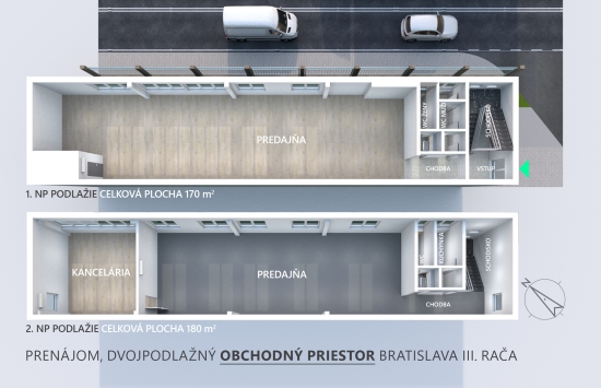 Prenájom, polyfunkcia/obchodné priestory Bratislava Rača, (odstúpenie) 170 + 180 m2 - EXKLUZÍVNE HALO REALITY