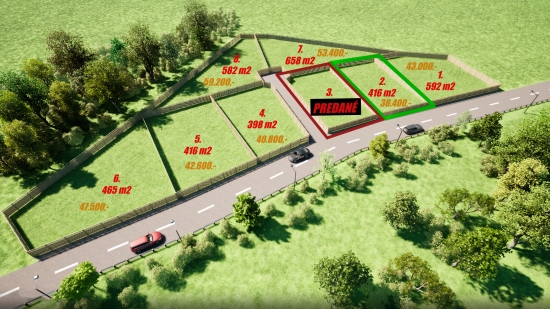 Predaj, pozemok pre rodinný dom   416 m2 Horná Seč, pozemky pripravené pre výstavbu