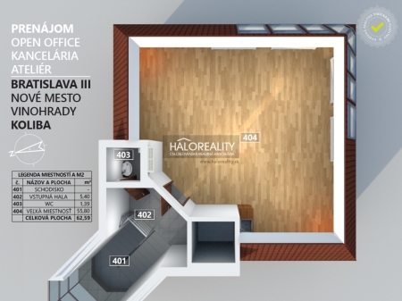 Prenájom, kancelársky priestor Bratislava Nové Mesto, Koliba, Ateliér 62,59 m2