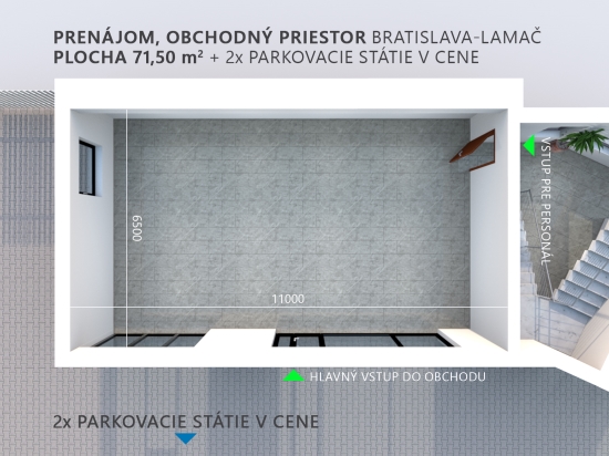 Prenájom, obchodný priestor Bratislava Lamač, plocha 71,50 m2 + 2x parkovacie státie v cene