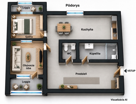 Predaj, dvojizbový byt Bratislava Dúbravka, Drobného ulica, 2 x loggia